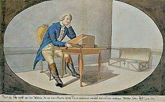 Werther am Schreibpult, Aquarell nach J. D. Schubert, 1788